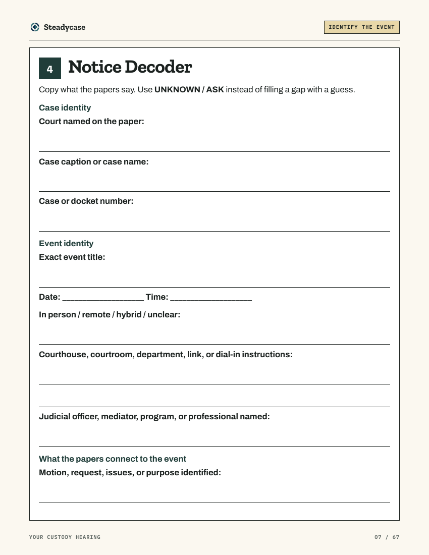 Sample page: the Notice Decoder worksheet