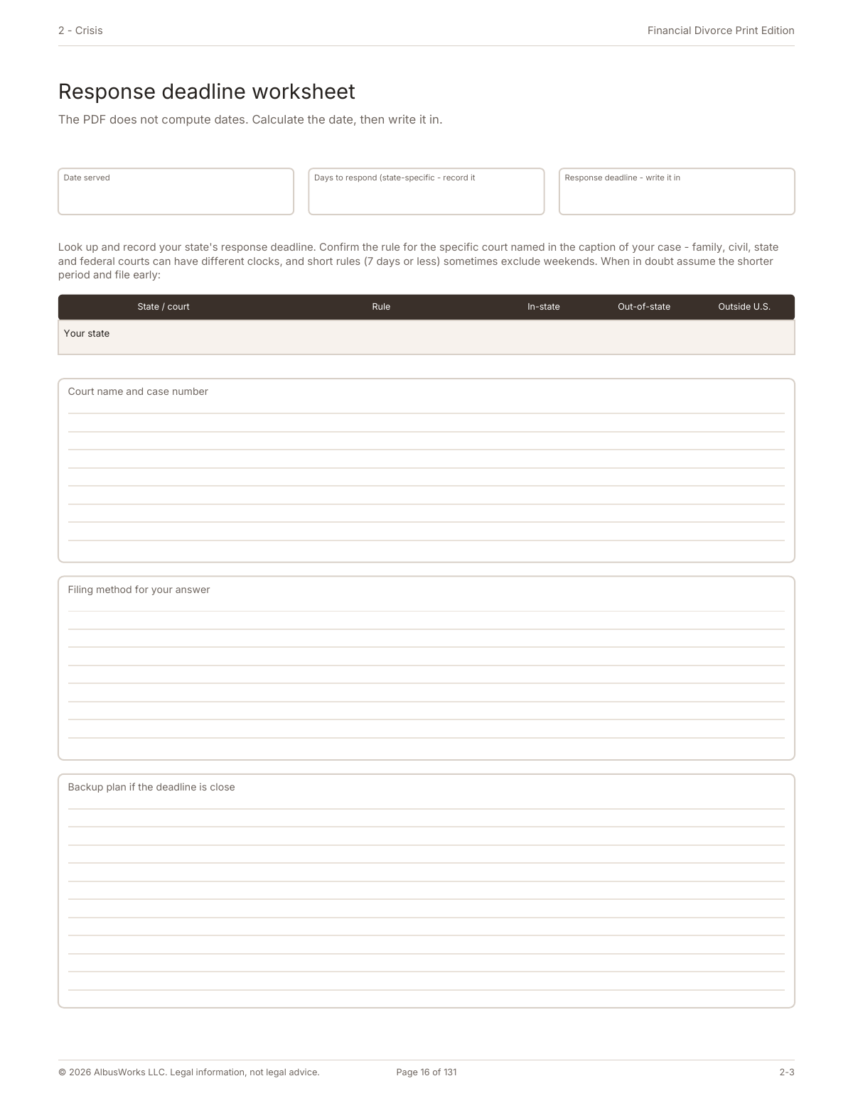Response deadline worksheet